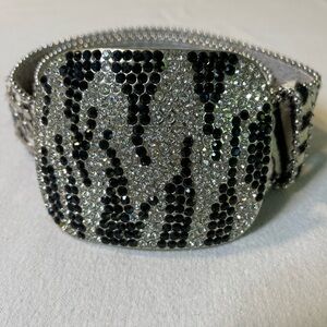 Nocana Black and Silver Embellished Genuine Leather Belt with Zebra Hair Design